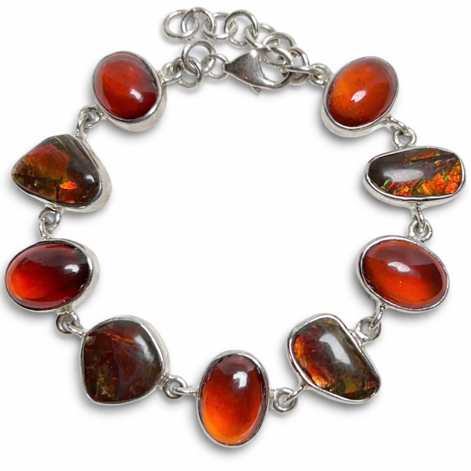 Arya (Aryo) Signed Sterling Silver 925 Amber And Ammolite Bracelet